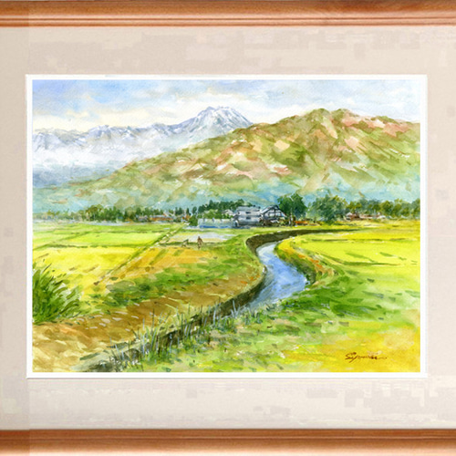 水彩画原画 常念岳と安曇野田園 ＃606 絵画 syoumei 通販