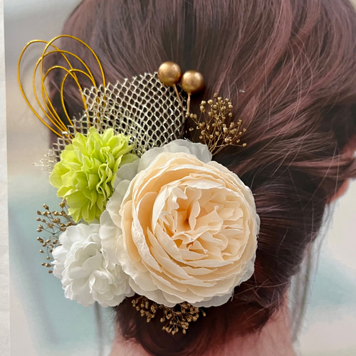 ꕤ髪飾り 水引 ヘアアクセサリー パステル プリザーブドフラワー 結婚  