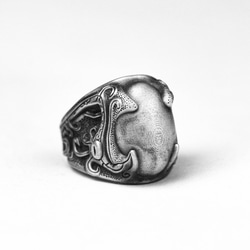 925シルバー チャイニーズドラゴンリング 戦国モチーフデザインのタオタイリング 中国青銅モチーフのリング 2枚目の画像