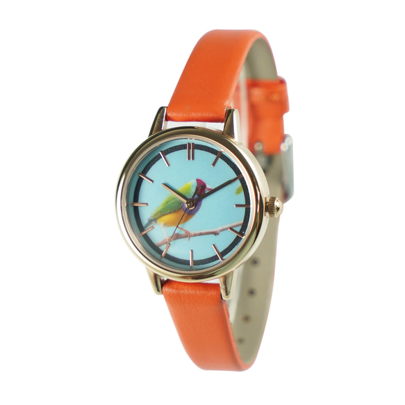 七彩文鳥手錶 橙色錶帶 女裝手錶 全球免運 第1張的照片
