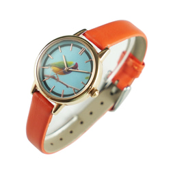 七彩文鳥手錶 橙色錶帶 女裝手錶 全球免運 第2張的照片