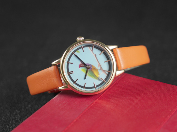 七彩文鳥手錶 橙色錶帶 女裝手錶 全球免運 第3張的照片