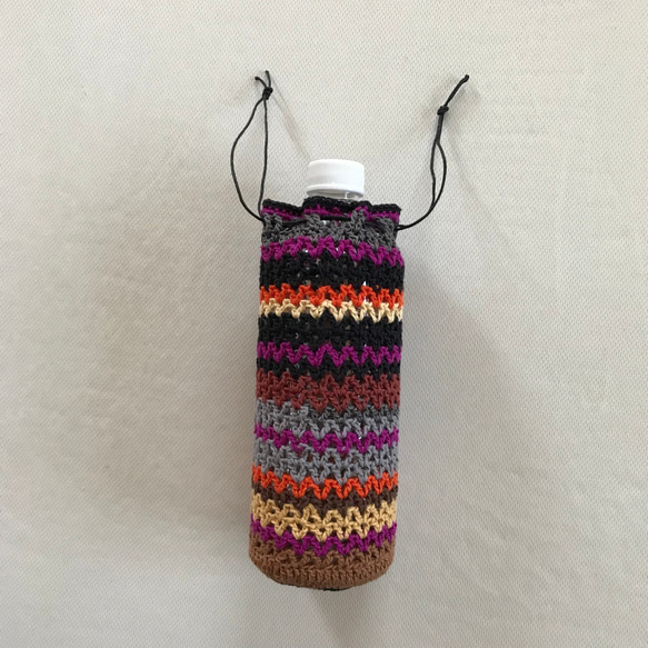 コットン糸　かぎ針編みのボトルカバー　ペットボトル　水筒　巾着 1枚目の画像
