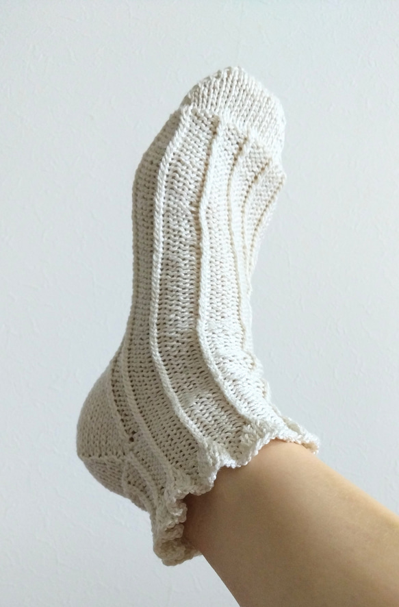 編みかたレシピ♪合太であむフリルの靴下　ショートソックス長さ変えられます。 Frilled Socks 3枚目の画像