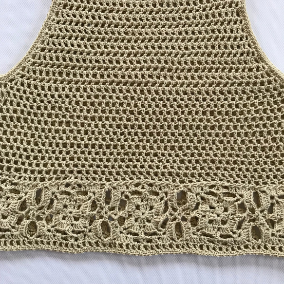 【S-Mサイズ】コットンリネン糸　かぎ針編みのビスチェ　編み物　キャミソール　クロッシェビスチェ 3枚目の画像