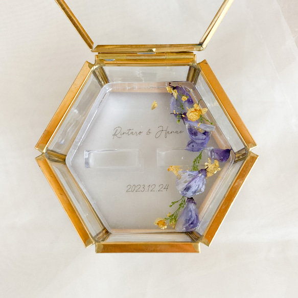 藤の花とソリダコの金箔レジンリングピロー×ゴールドガラスケース 8枚目の画像