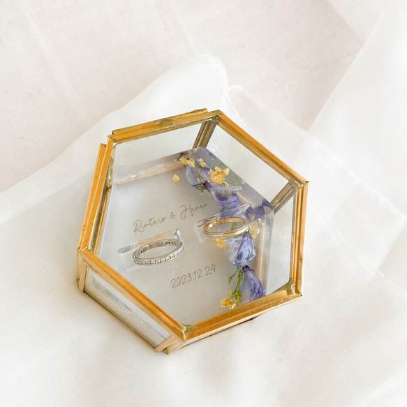 藤の花とソリダコの金箔レジンリングピロー×ゴールドガラスケース 9枚目の画像