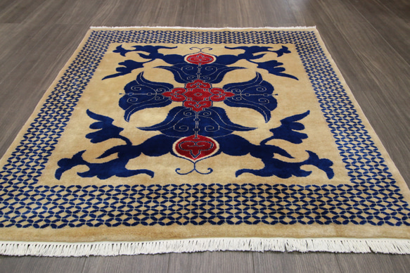 新品　和柄　厚みのある高級カーペット　パキスタン手織り絨毯　アクセントラグ　111x111cm　＃191 10枚目の画像