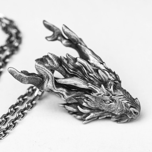 925シルバー ユニークドラゴンネックレス ホーンドラゴンヘッド