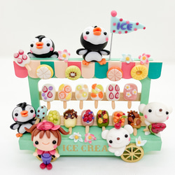 美味しそう♩アイスクリームカート ペンギン 樹脂粘土 粘土細工 夏作品