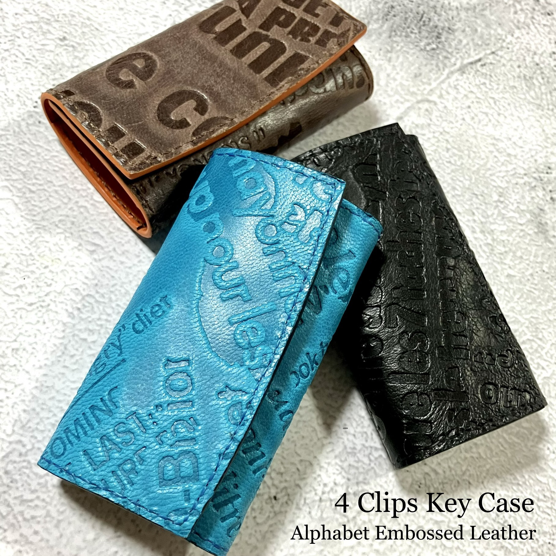 ４連レザーキーケース 4 Clips Key Case ( 英字エンボスレザー・牛革