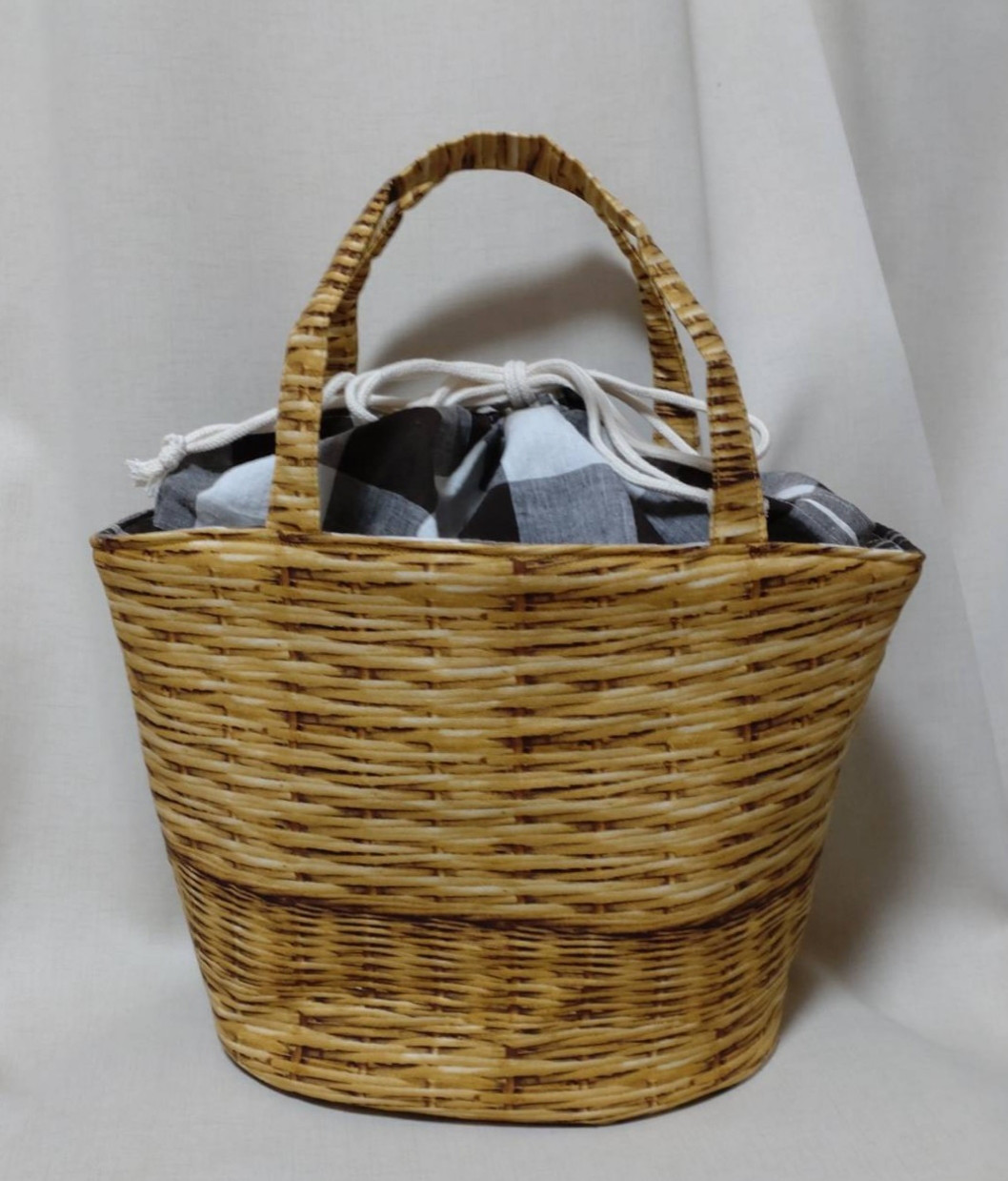 くるみ籠　綿麻生地チェック柄内袋