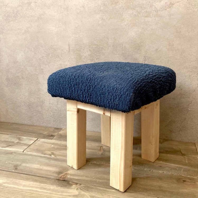 ミニスツール　子供イス　小さい椅子　猫ベンチ　洗濯可　木製 オットマン　北欧　ナチュラル　ブルー