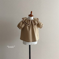 …半袖… ✂︎ “louis” 90size さんかく襟のスモックブラウス　ベージュ　入園入学　お誕生日フォト　 2枚目の画像