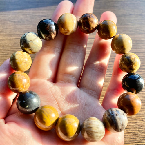 約13mm玉の木化石(ペトリファイドウッド)大玉自然派ブレスレット