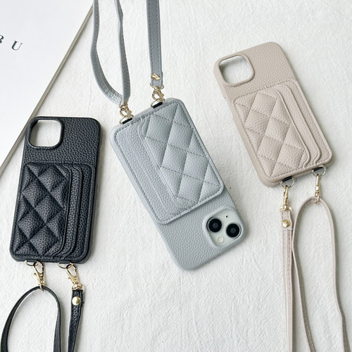 MINTY iPhone15 ケース ショルダー ストラップ ウォレット付き ライト