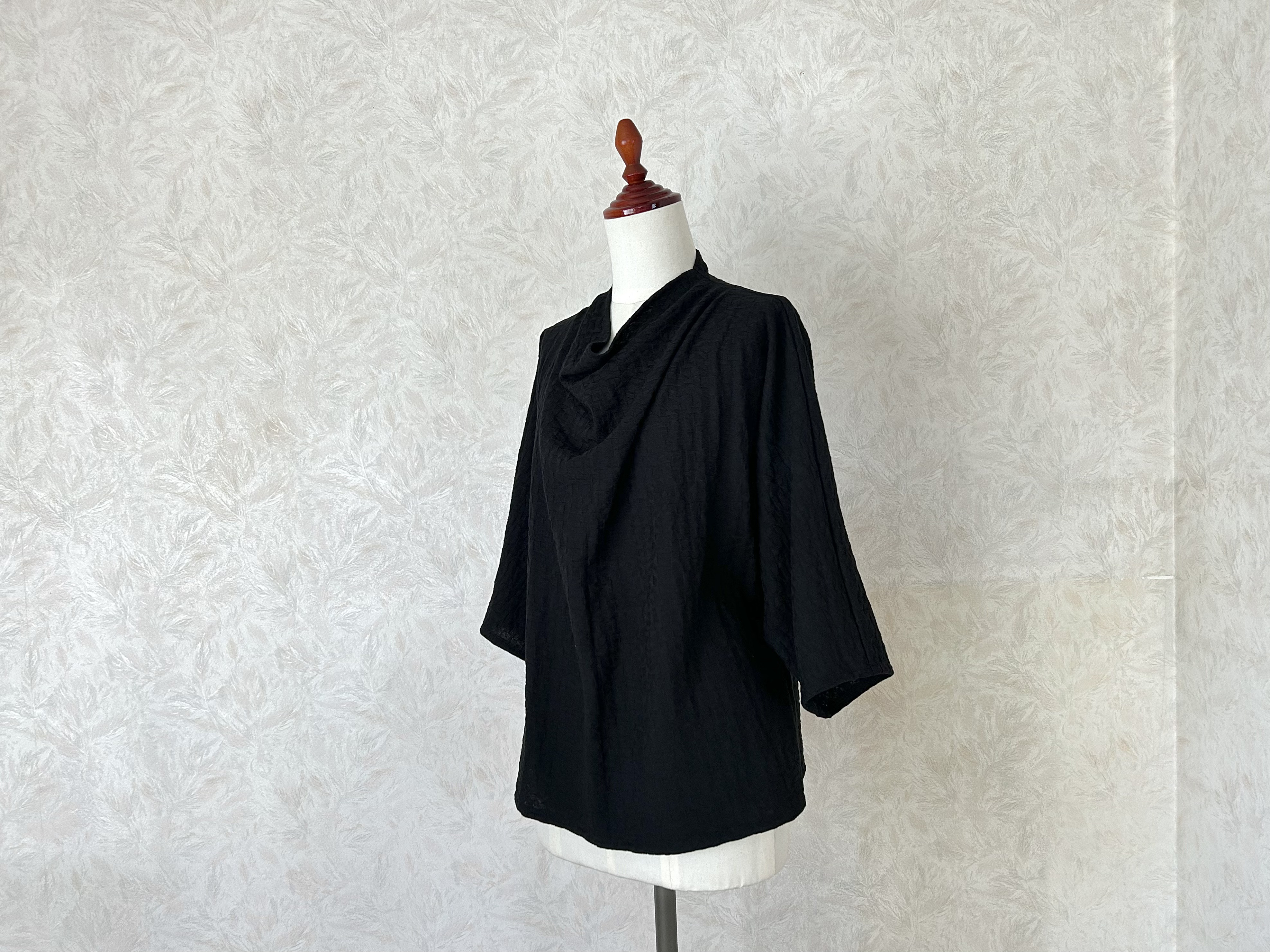 ドレープ襟・ジャガードニット ブラウス✴︎ブラック