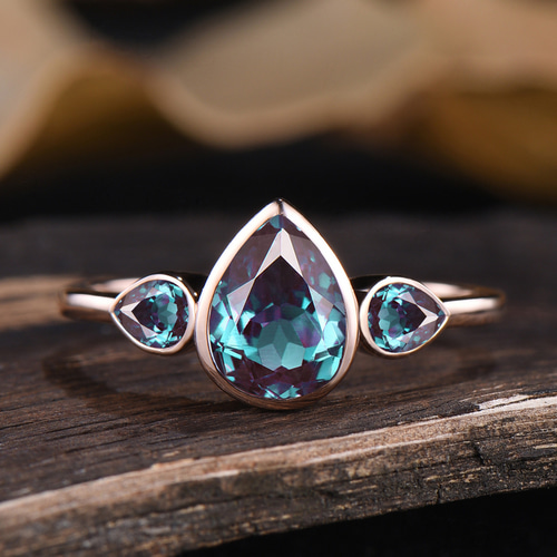 アレキサンドライト チェーンリング リーフ ネイチャー インスパイア リング 6 月誕生石