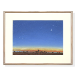 河のある風景：朝（パステル画・マット紙付き）額縁：四つ 絵画