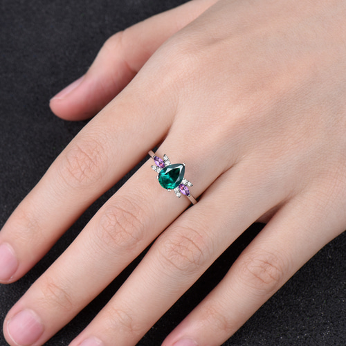 5 月の誕生石エメラルド婚約指輪 2 月の誕生石天然アメジスト