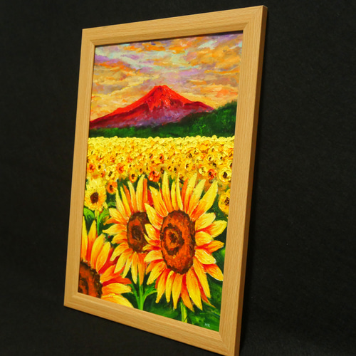 油絵 絵画【夕日と赤富士のひまわり畑】 絵画 HR 通販 油絵 絵画【夕日と赤富士のひまわり畑】 絵画 HR 通販