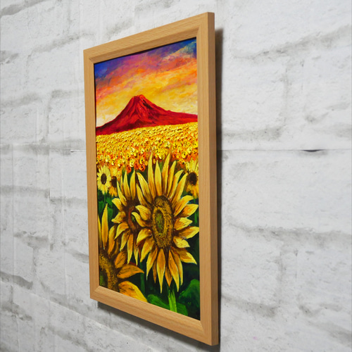 油絵 絵画【夕暮れのひまわり畑】【Ａ4】 油絵 油彩 油彩画 絵 絵画【夕日のひまわり畑】 | HIROSHI1990