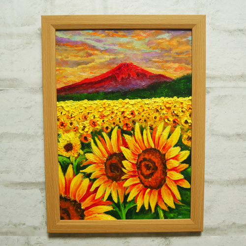 油絵 絵画【夕日と赤富士のひまわり畑】 絵画 HR 通販 油絵 絵画【夕日と赤富士のひまわり畑】 絵画 HR 通販