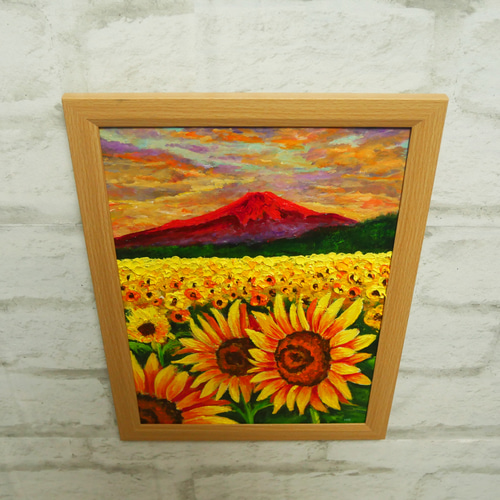油絵 絵画【夕日と赤富士のひまわり畑】 絵画 HR 通販 油絵 絵画【夕日と赤富士のひまわり畑】 絵画 HR 通販