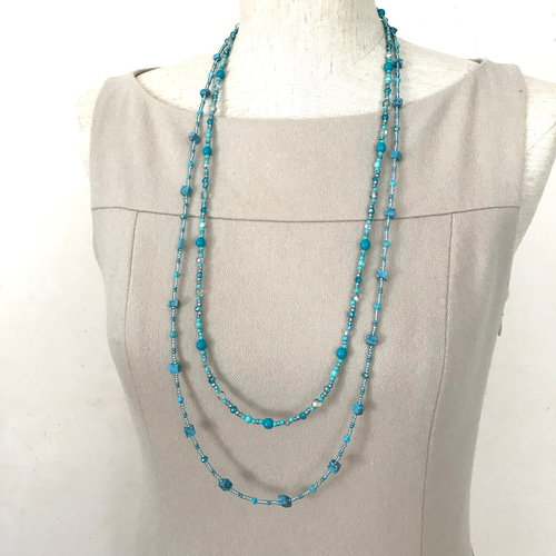 ウィング 壁掛け♡ターコイズブルー さざれ石 ロングネックレス ターコイズブルー 水色 ネックレス