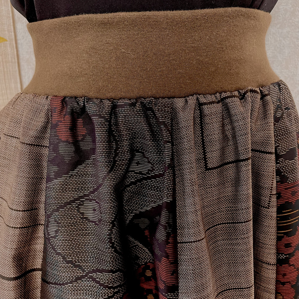 大島紬のリブフレアースカート　梅雨籠 5枚目の画像