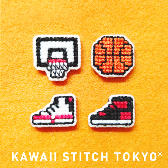 バスケのゴール【ブローチ】バッチ バッジ バスケ スポーツ 刺繍 かわいい クロスステッチ ポップ オーダーメイド 2枚目の画像