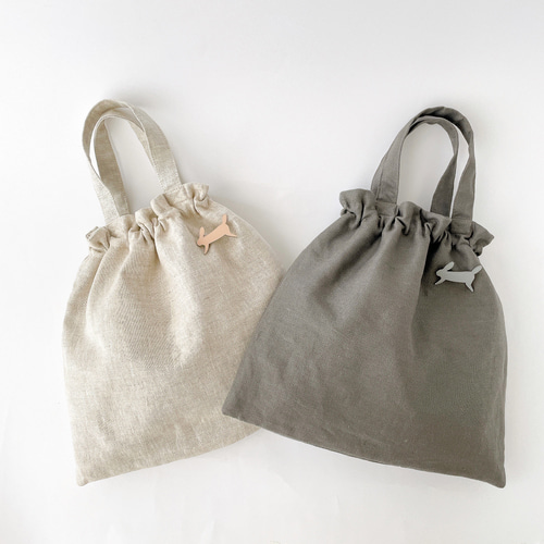 巾着ゴムバッグ(リネン/チャコールグレー） 巾着バッグ くらしこ 通販