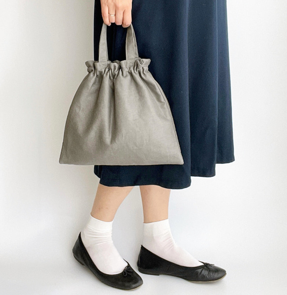 巾着ゴムバッグ(リネン/チャコールグレー） 巾着バッグ くらしこ 通販