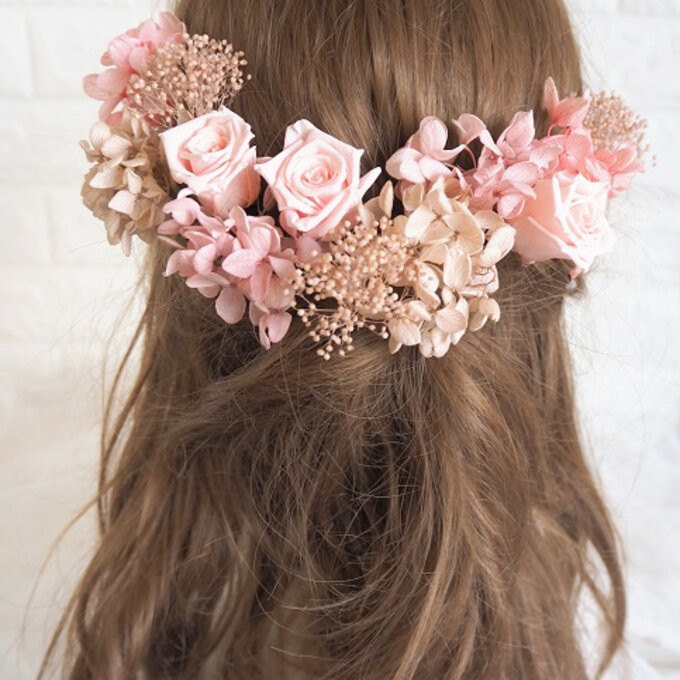 プリザーブドフラワーのバラ♡かすみ草のヘッドドレス＊ウエディング＊前撮り＊和婚＊ヘアアクセサリー＊