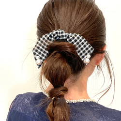リバティリボン ギンガムチェック柄 パール ヘアゴム ポニーテール