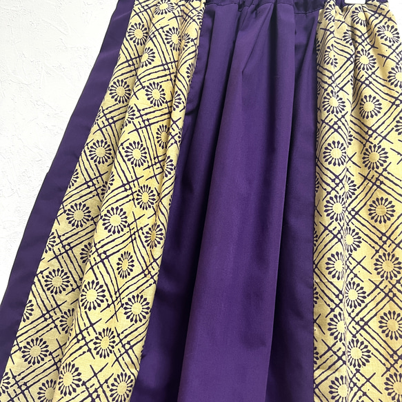 インド綿パッチワーク切り替えスカート パープル×太陽 4枚目の画像