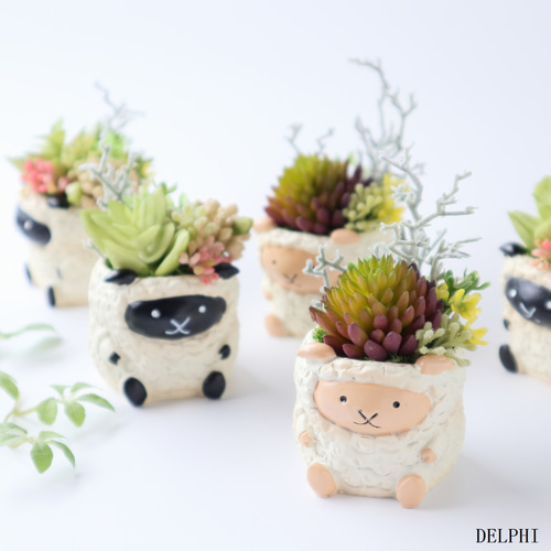 ヒツジの多肉植物ミニアレンジ（2個セット）【アーティフィシャル