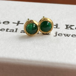 K24 Pure Gold+Emerald 天然エメラルド 3ｍｍ純金スタッドピアス 1枚目の画像