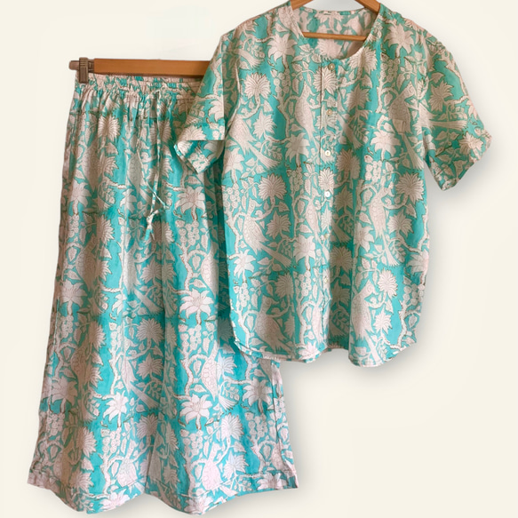 インド綿 ブロックプリント パジャマ(半袖) 2枚目の画像