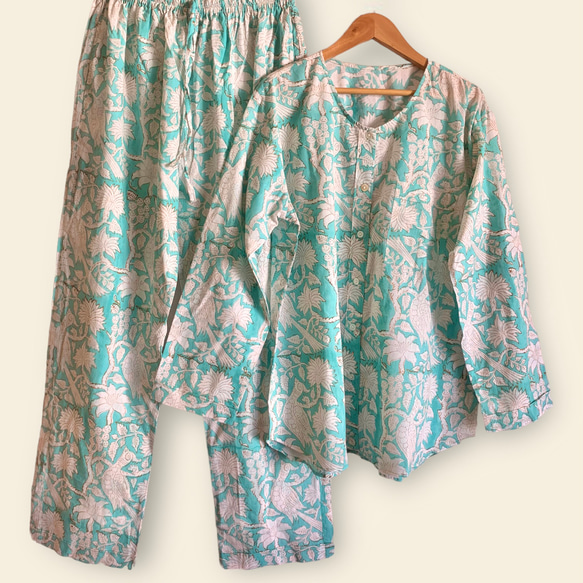 インド綿 ブロックプリント パジャマ(長袖) 1枚目の画像
