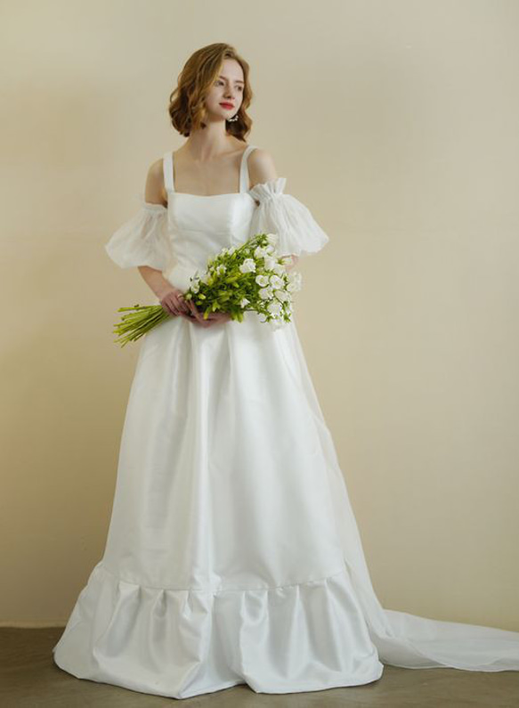 2 Way パフスリーブ　オーガンジー　ウェディングドレス　2次会　前撮り パフスリーブ　オーガンジー　ウェディングドレス　2次会　前撮り Way 2 L2276286121(17388円)