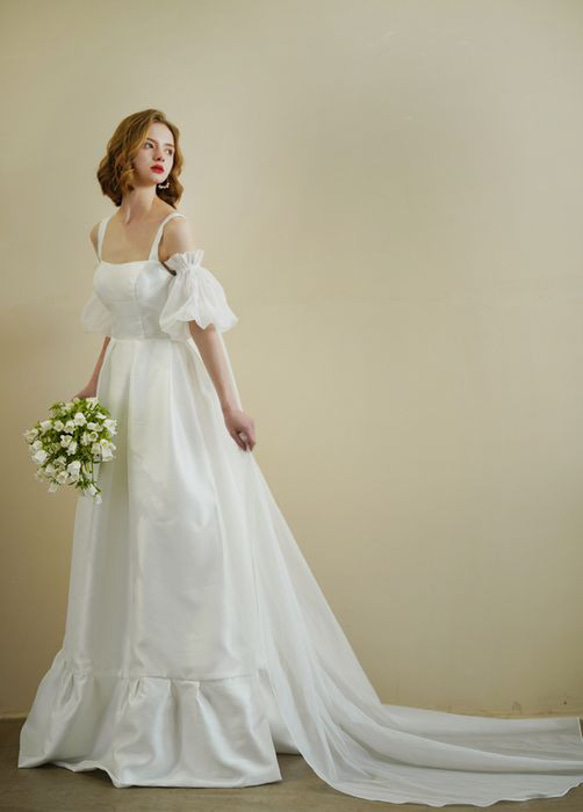 2 Way パフスリーブ　オーガンジー　ウェディングドレス　2次会　前撮り パフスリーブ　オーガンジー　ウェディングドレス　2次会　前撮り Way 2 L2276286121(17388円)