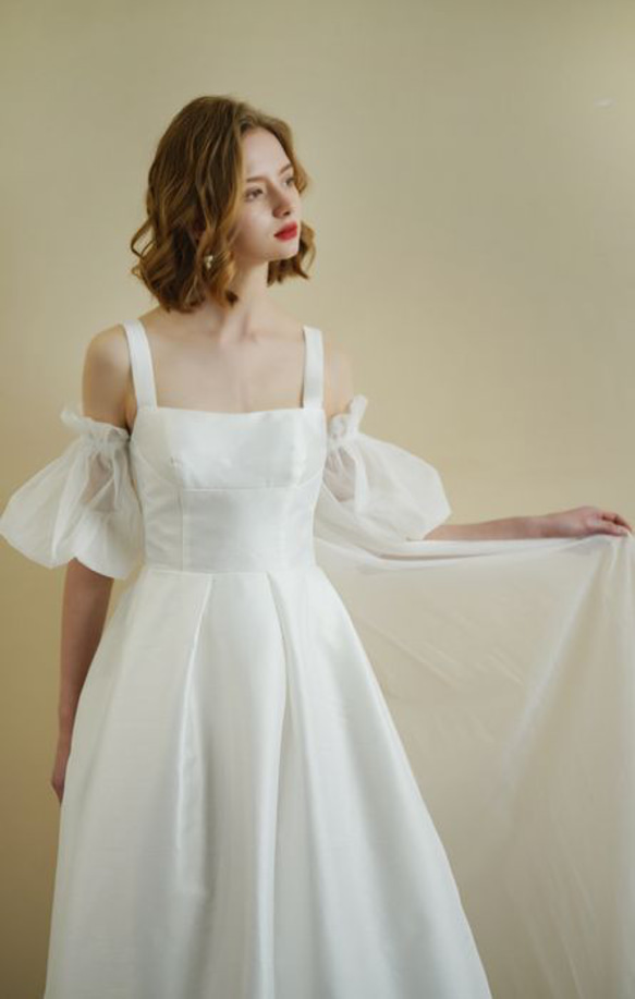 2 Way パフスリーブ　オーガンジー　ウェディングドレス　2次会　前撮り パフスリーブ　オーガンジー　ウェディングドレス　2次会　前撮り Way 2 L2276286121(17388円)