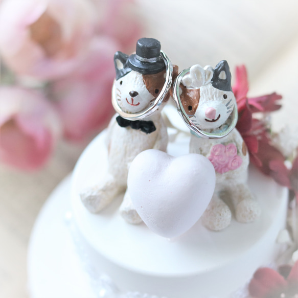 ウエディング　猫と花のリングピロー♪結婚祝い/結婚サプライズにおすすめ♪　誕生日/お祝ギフト 4枚目の画像