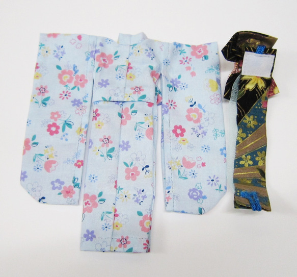 【リカちゃん用着せ替え服】小花柄・水色・振袖・帯セット・浴衣 5枚目の画像
