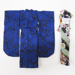【リカちゃん用着せ替え服】ブルーの植物柄・振袖・帯セット・浴衣 5枚目の画像