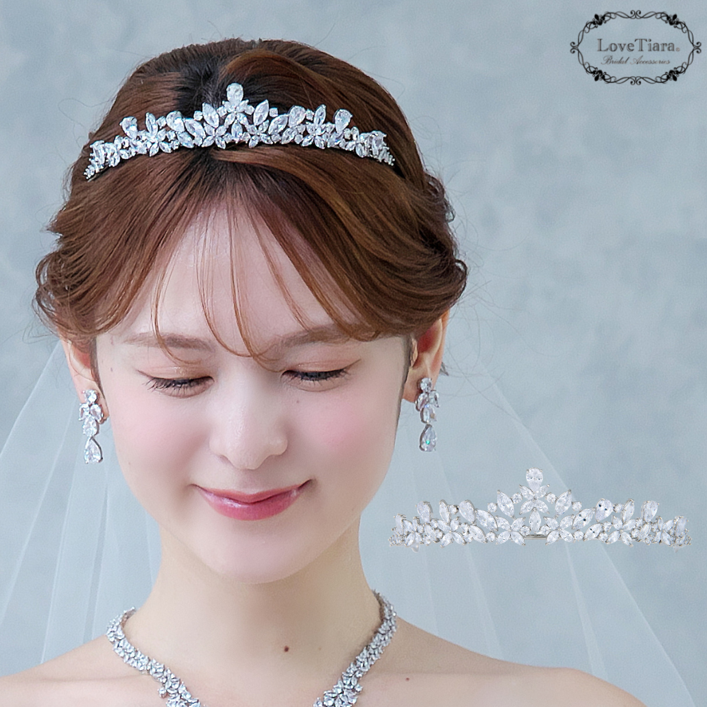 ビジュージルコニアティアラRT-09|花嫁 結婚式 ウエディング 挙式 シンプル 低め 髪飾り ヘッドドレス 上品 前撮