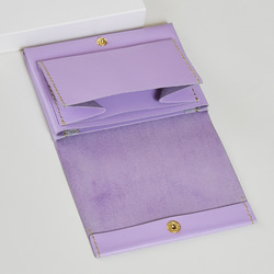 新色◆ハーフウォレット・ラベンダー（イタリア産牛革、顔料仕上げ）薄いハーフ財布 4枚目の画像