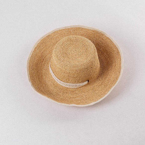 春夏 折りたたみ 収納しやすい 手編み ラフィア レースストラップ 大きい 庇 帽子 アウトドア ビーチ 旅行 日焼け防 5枚目の画像