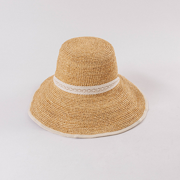 春夏 折りたたみ 収納しやすい 手編み ラフィア レースストラップ 大きい 庇 帽子 アウトドア ビーチ 旅行 日焼け防 3枚目の画像